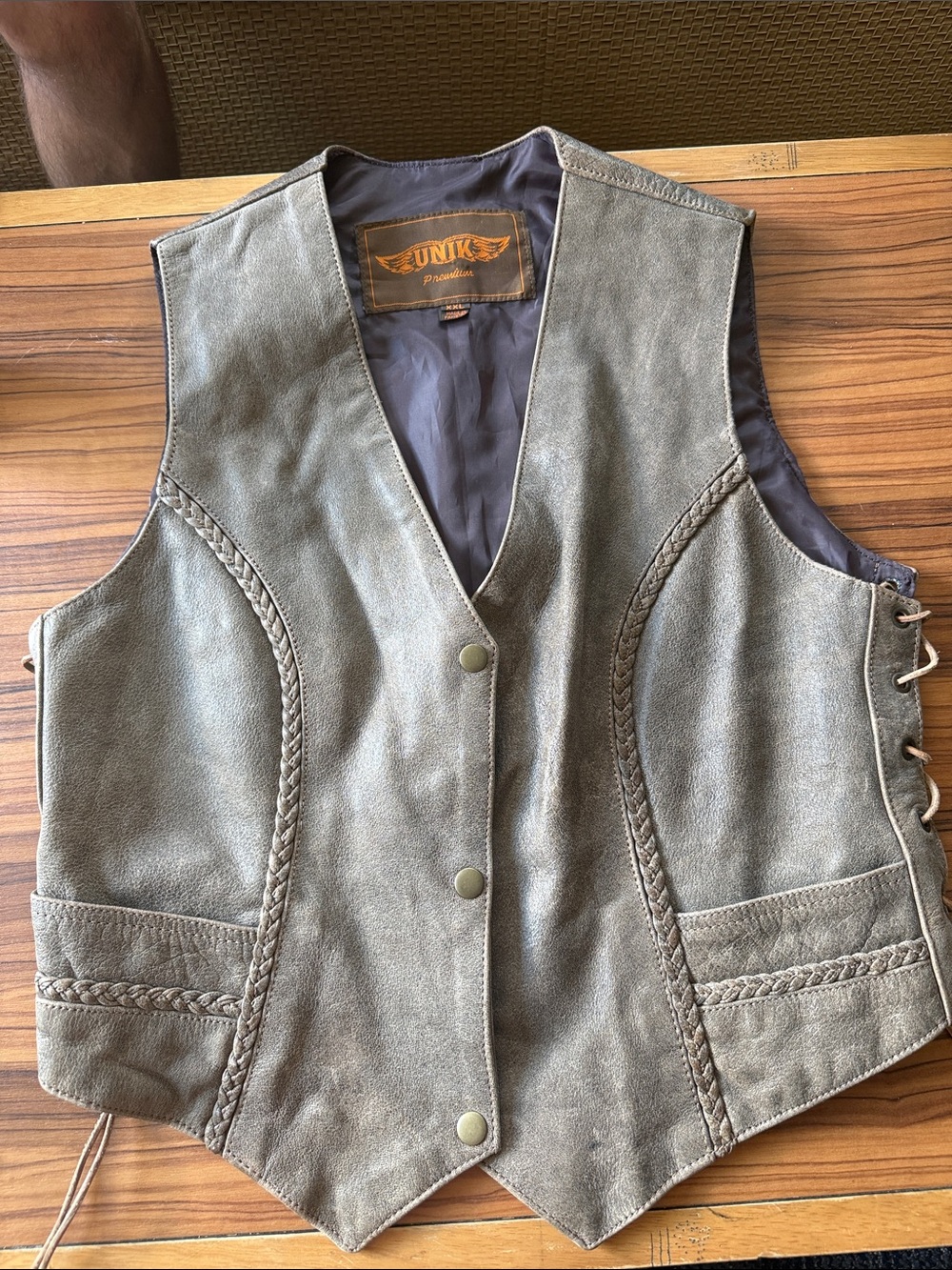 Unik Olive Suede Women's Braided Vest